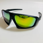 mens black and green mirrored wrap around sunglasses