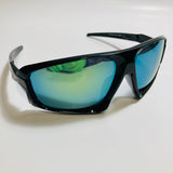 mens black and blue mirrored wrap around sunglasses