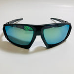 mens black and blue mirrored wrap around sunglasses