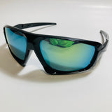 mens black and blue mirrored wrap around sunglasses