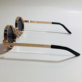 mens and womens black and gold round steampunk sunglases