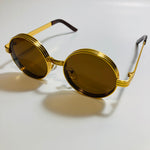 mens and womens brown and gold round steampunk sunglases