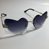 gold womens rimless heart shape sunglasses with black lenses