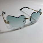 gold womens rimless heart shape sunglasses with green lenses