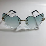 gold womens rimless heart shape sunglasses with green lenses