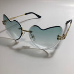 gold womens rimless heart shape sunglasses with green lenses