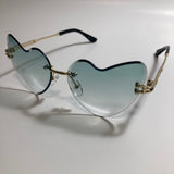 gold womens rimless heart shape sunglasses with green lenses