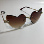 gold womens rimless heart shape sunglasses with brown lenses