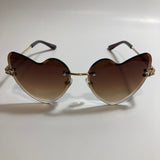 gold womens rimless heart shape sunglasses with brown lenses