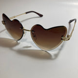 gold womens rimless heart shape sunglasses with brown lenses