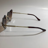 gold womens rimless heart shape sunglasses with brown lenses
