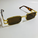 mens and womens gold square sunglasses with brown lenses 