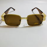 mens and womens brown and gold square sunglasses