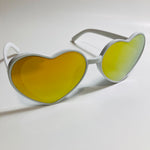 white and yellow mirrored heart shape sunglasses
