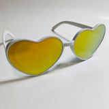 white and yellow mirrored heart shape sunglasses