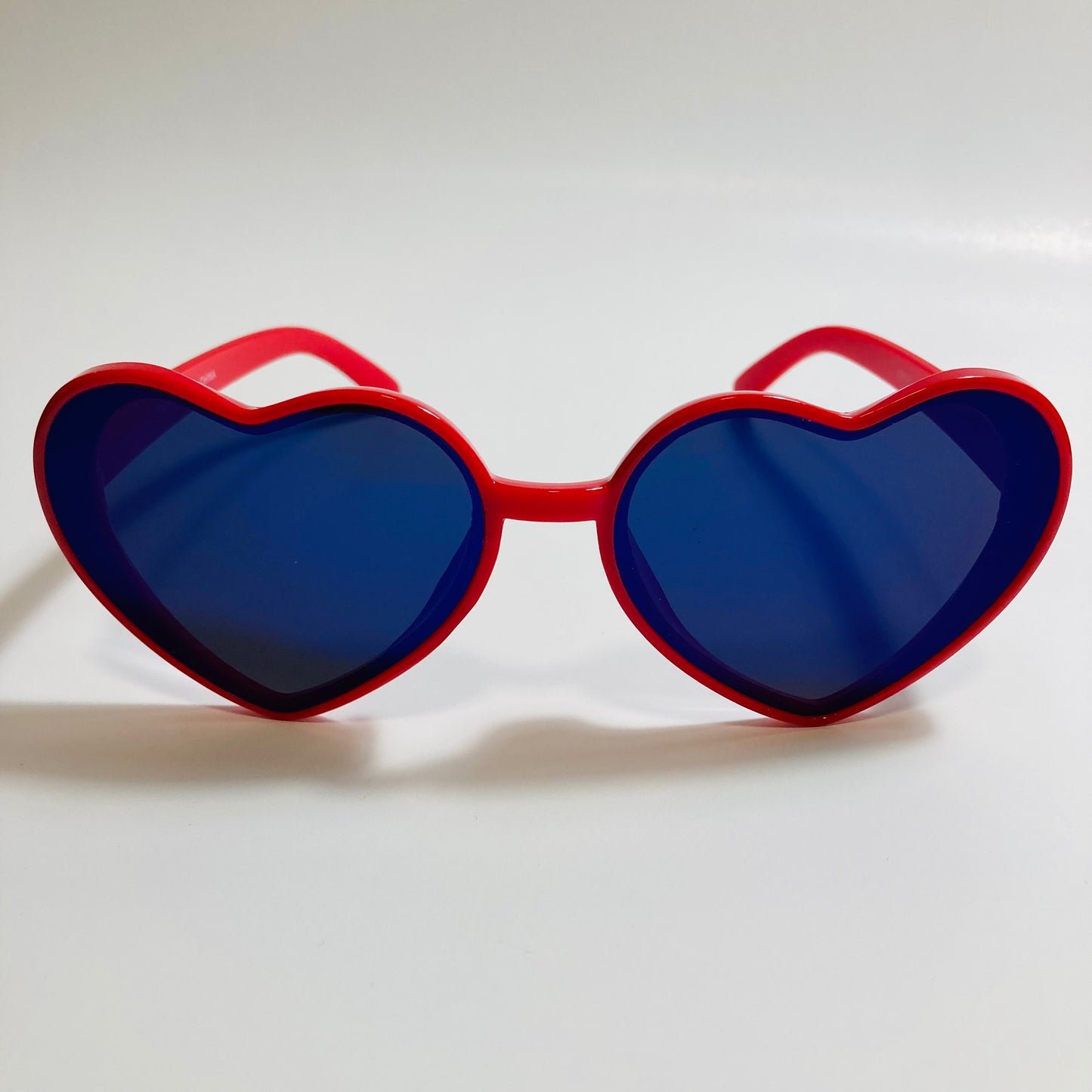 red and blue mirrored heart shape sunglasses