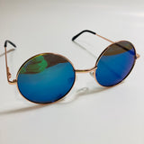 mens and womens gold and blue mirrored round sunglasses