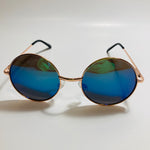 mens and womens gold and blue mirrored round sunglasses