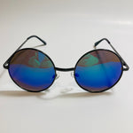 mens and womens black and blue mirrored round sunglasses