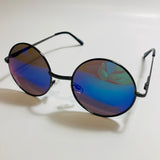 mens and womens black and blue mirrored round sunglasses