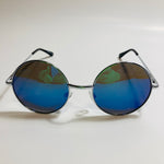 mens and womens silver and blue mirrored round sunglasses
