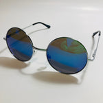 mens and womens silver and blue mirrored round sunglasses