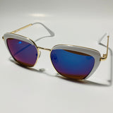 womens white cat eye sunglasses with blue mirror lenses