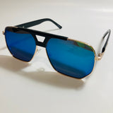 mens blue black and gold mirrored aviator sunglasses