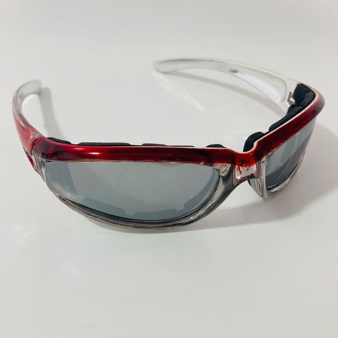 mens and womens red clear mirrored motorcycle sunglasses 