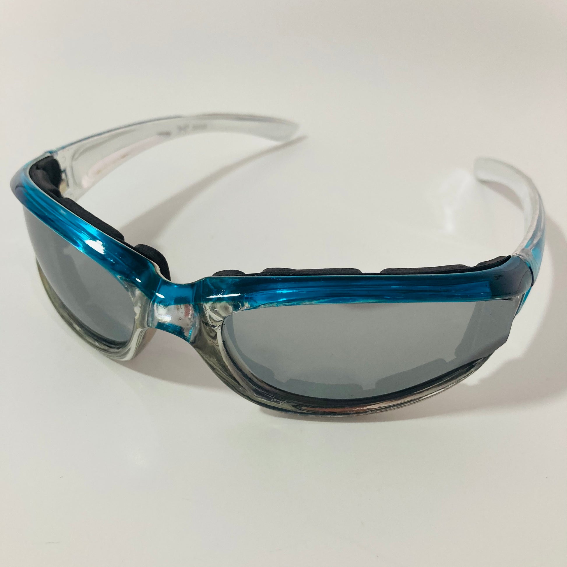 mens and womens blue clear mirrored motorcycle sunglasses 