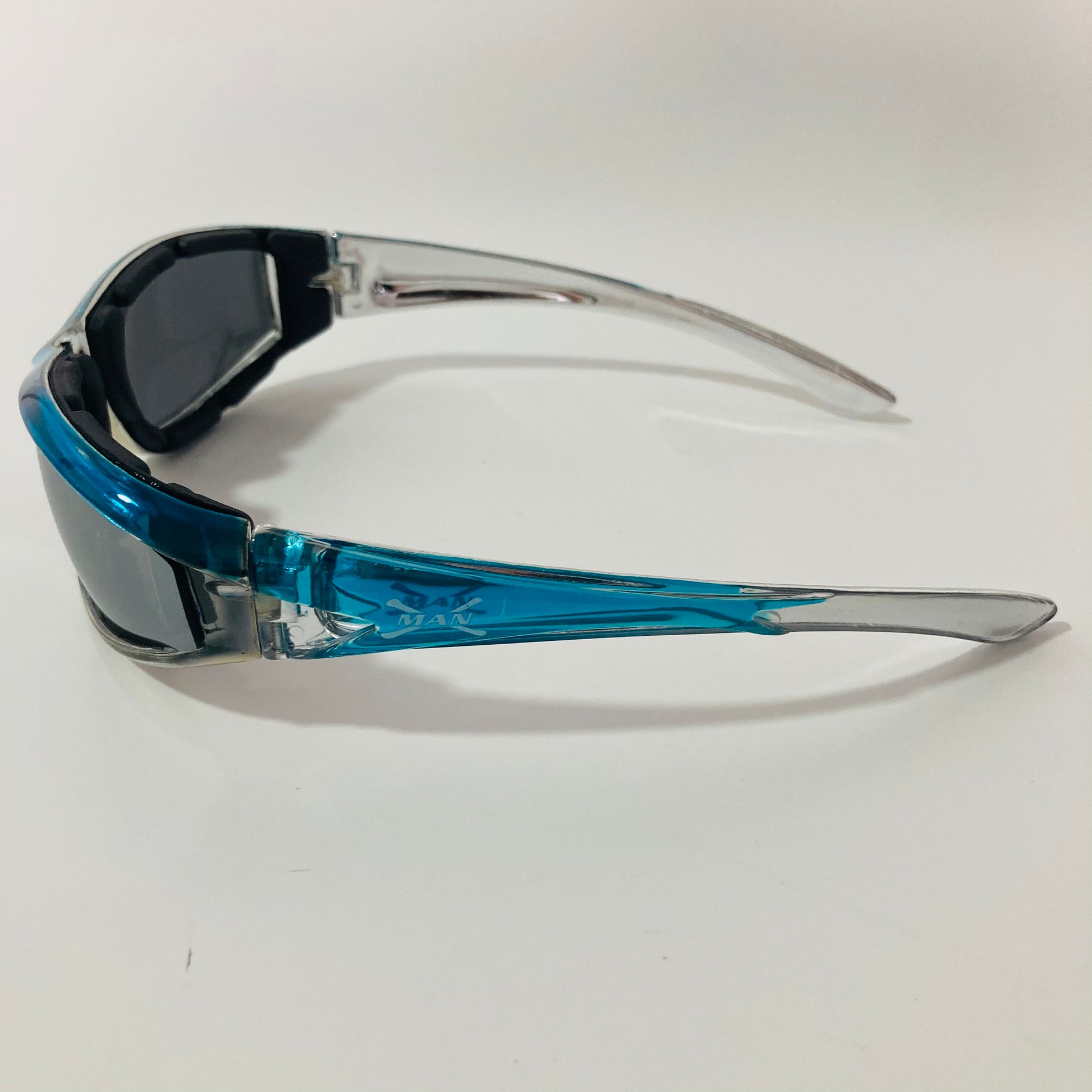 mens and womens blue clear mirrored motorcycle sunglasses 