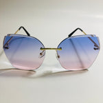 womens blue and pink oversize rimless sunglasses
