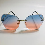 womens pink and blue oversize rimless sunglasses