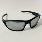 mens and womens black and silver mirrored wrap around sunglasses