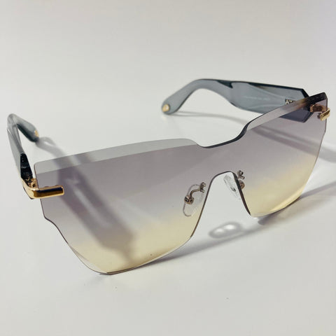 womens gray and yellow square rimless sunglasses 