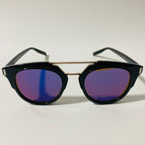 mens and womens black blue and gold mirrored round sunglasses with crossbar