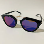 mens and womens black blue and gold mirrored round sunglasses with crossbar