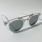 mens and womens clear silver and black round sunglasses with crossbar