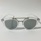 mens and womens clear silver and black round sunglasses with crossbar