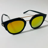 mens and womens black yellow and gold mirrored round sunglasses with crossbar