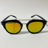 mens and womens black yellow and gold mirrored round sunglasses with crossbar