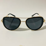 mens black and gold aviator sunglasses with side shield