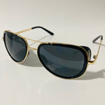 mens black and gold aviator sunglasses with side shield