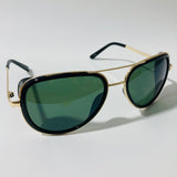 mens black green and gold aviator sunglasses with side shield