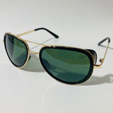 mens black green and gold aviator sunglasses with side shield