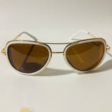mens white brown and gold aviator sunglasses with side shield