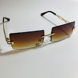 mens and womens brown and gold rimless square sunglasses