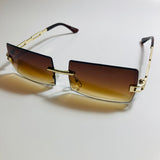 mens and womens brown and gold rimless square sunglasses