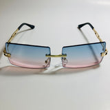 mens and womens pink blue and gold rimless square sunglasses