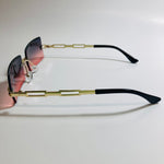 mens and womens pink black and gold rimless square sunglasses